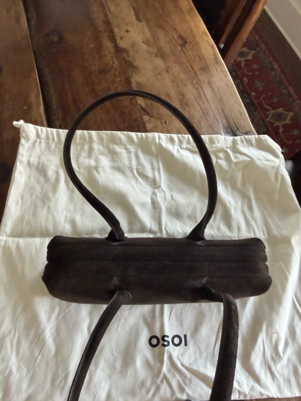 OSOI Boat Wide Suede Mocha Brown Shoulder Bag - Picture 7 of 9